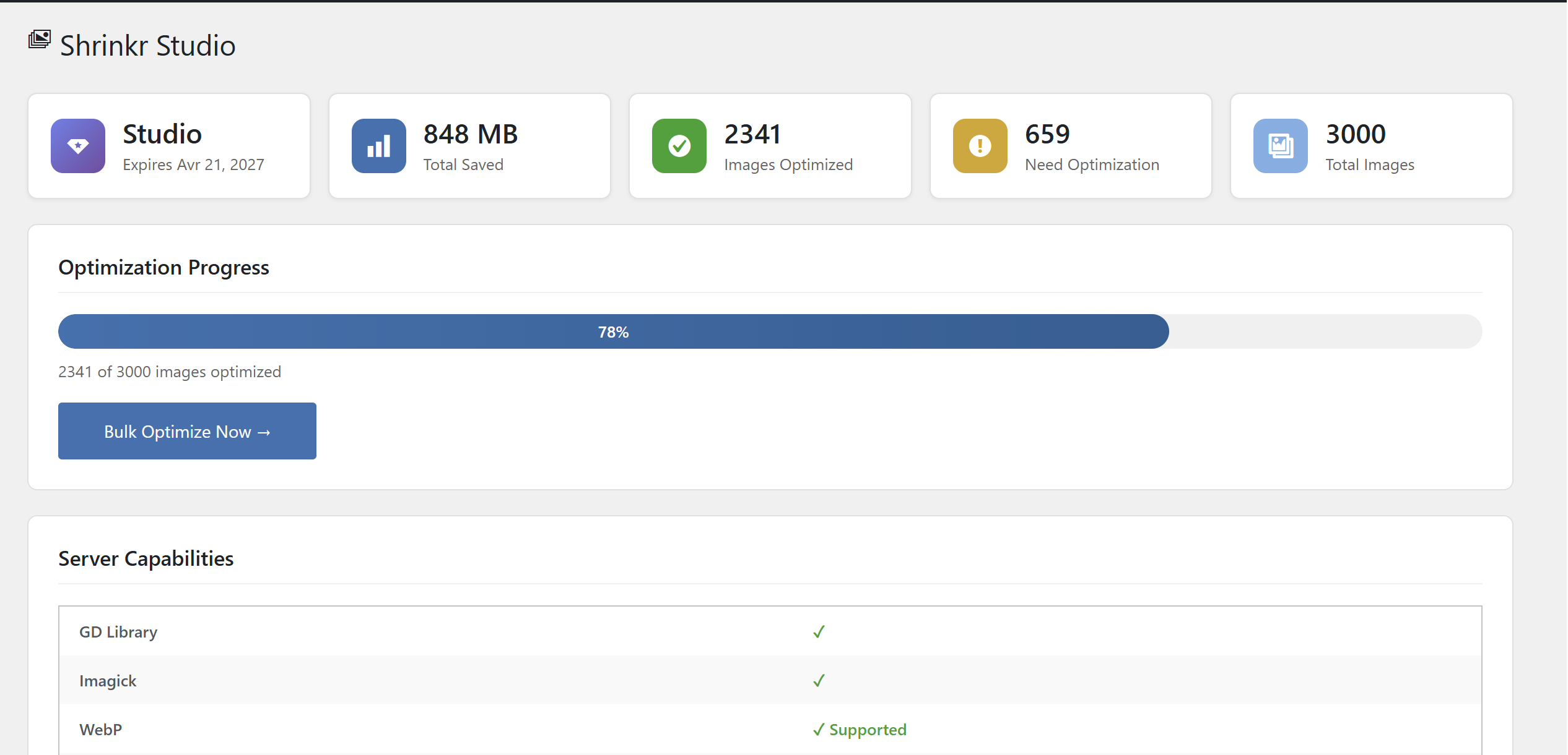 Shrinkr Studio Dashboard