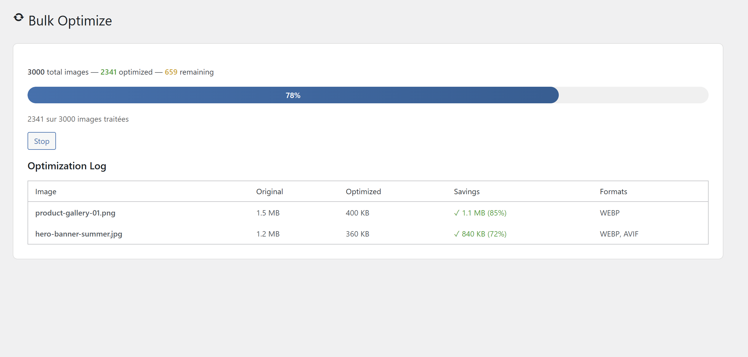 Bulk Optimize Screen