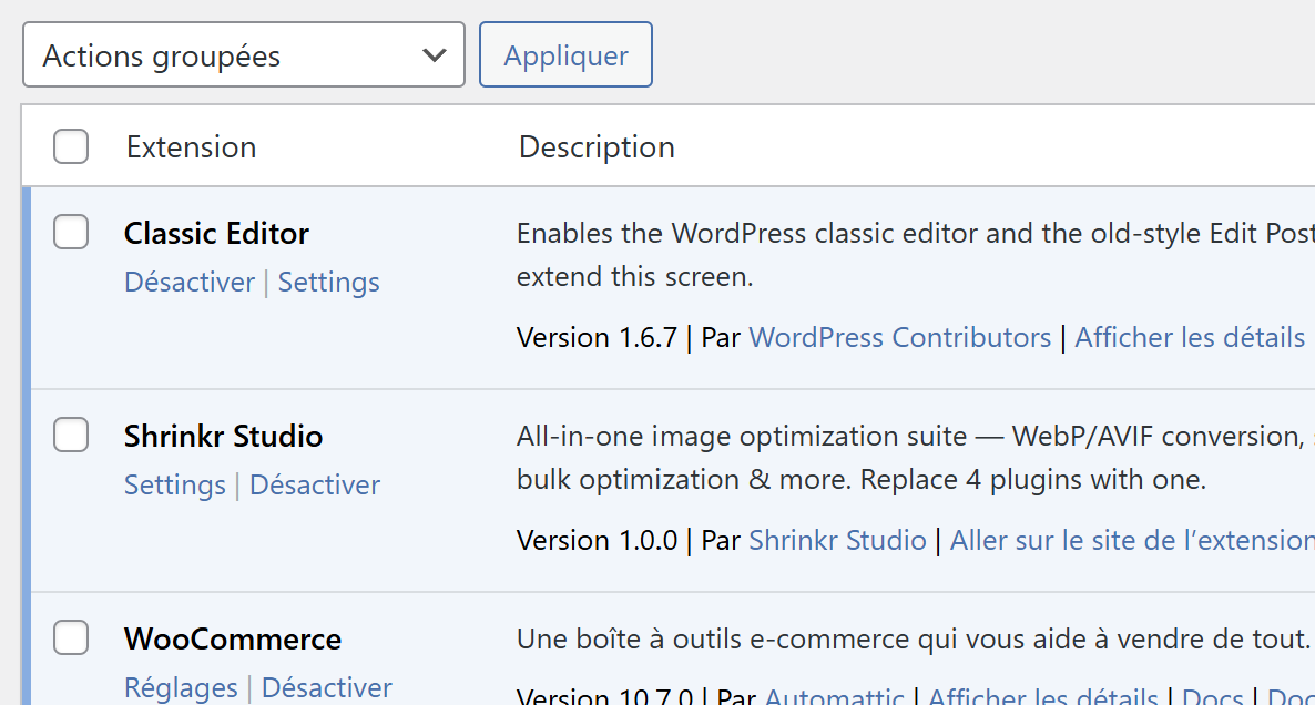 Shrinkr Studio installé dans WordPress